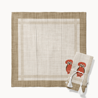 Owl Red Vanilla Linen Napkin