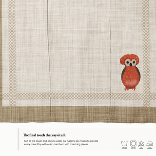 Owl Red Vanilla Linen Napkin