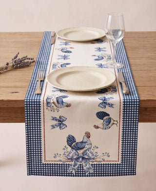 Camino de Mesa Blue Farmhouse Toile