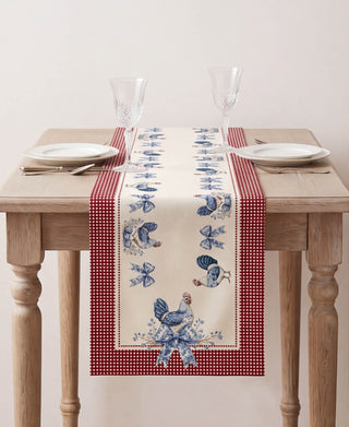 Camino de Mesa Red Farmhouse Toile