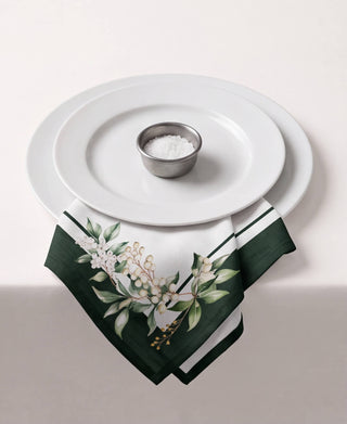 Servilleta Dark Green White Mistletoe
