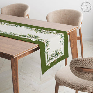 Green White Mistletoe Camino de Mesa Semi Impermeable