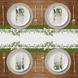 Green White Mistletoe Camino de Mesa Semi Impermeable