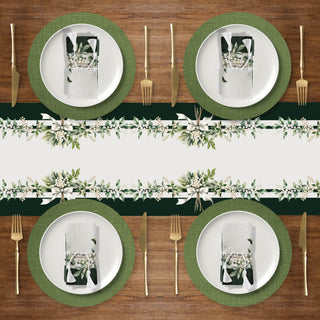 Dark Green White Mistletoe Camino de Mesa Semi Impermeable