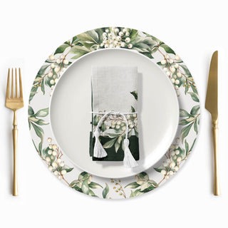 Dark Green White Mistletoe Servilleta